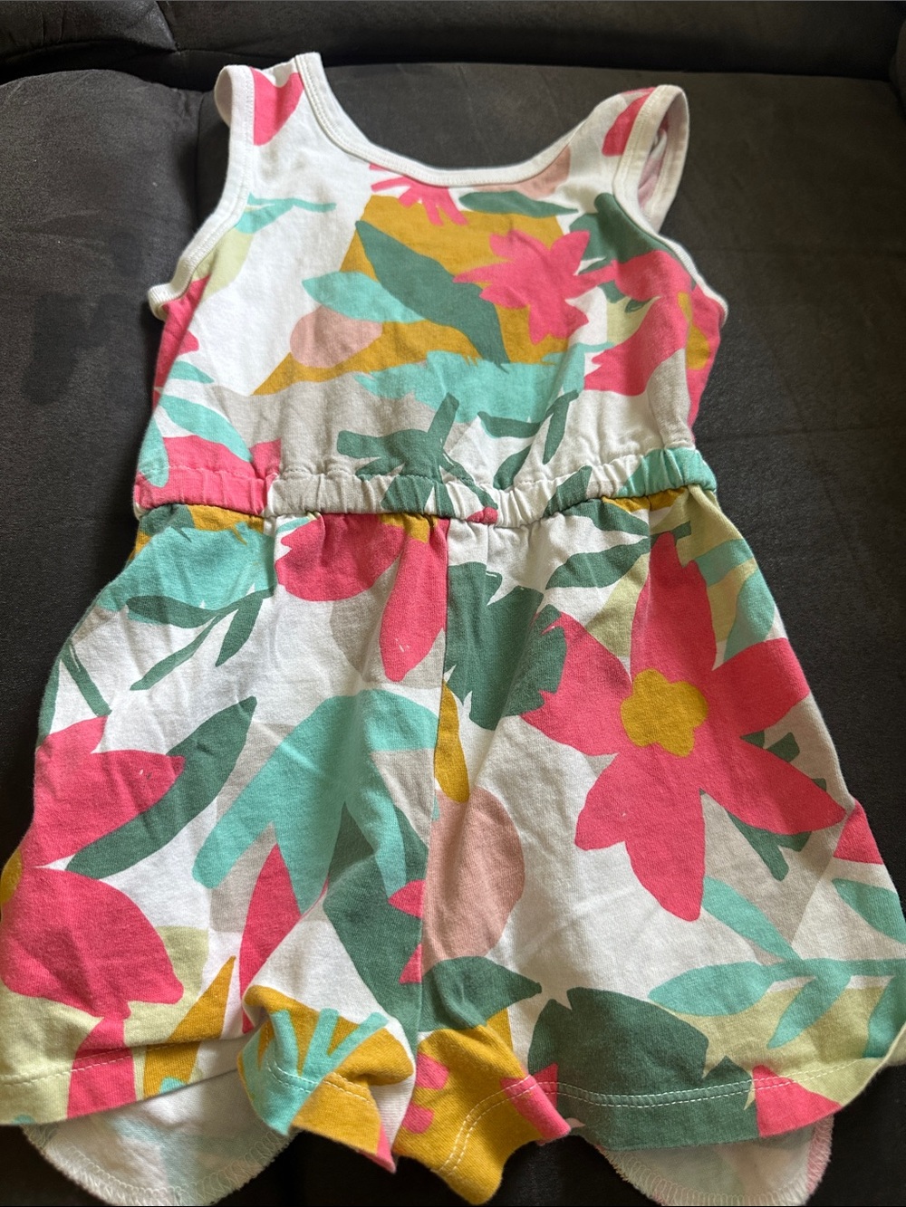 Tea Collection White Floral Tank One-Piece with Pink, Green & Yellow